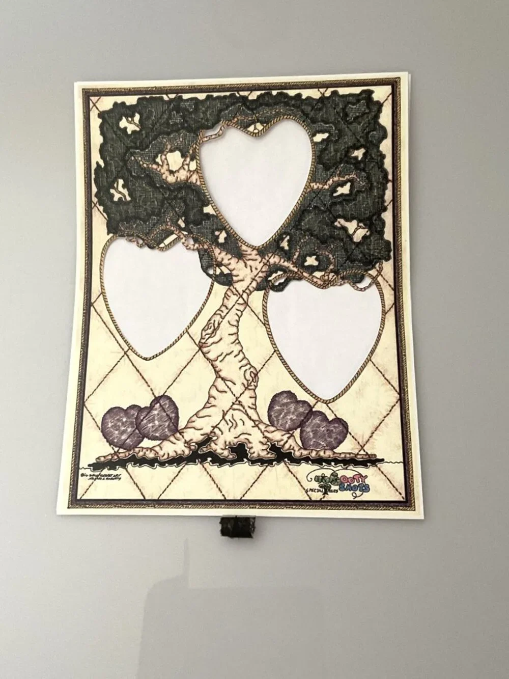 VINTAGE GROOVY ROOTY SHOTS FRAMED FAMILY TREE ART PRINT MAT 3-PHOTO INSERT COLLG
